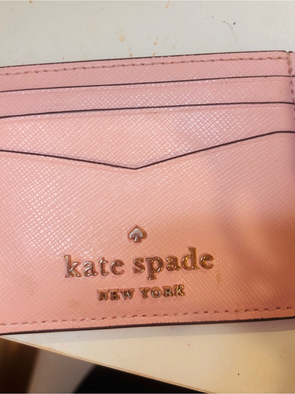 kate spade Pink Saffiano Leather Card Case with Gold Logo